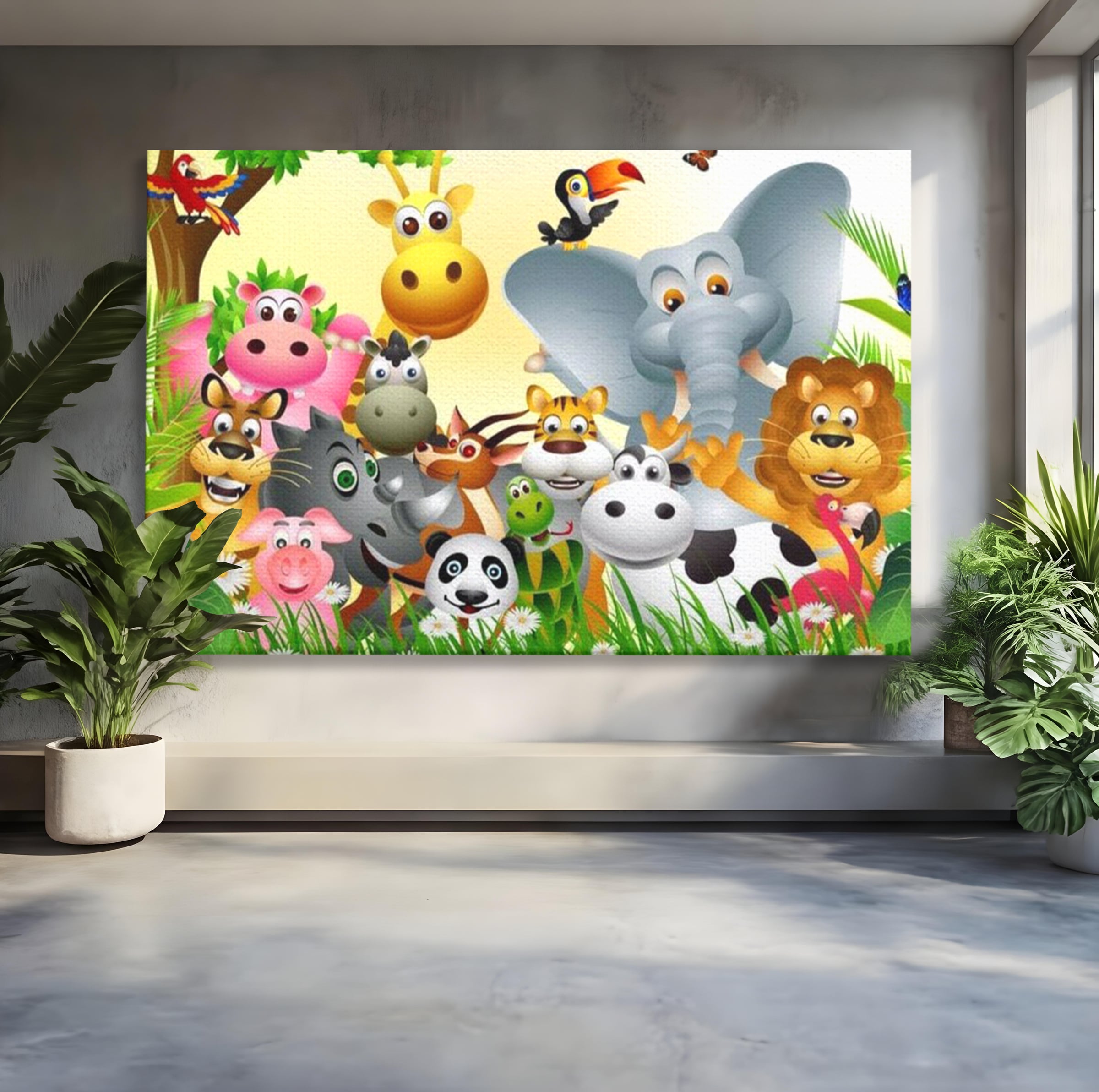 Tablou canvas cu tablou canvas cu animale din jungla, fara rama, pe sasiu de lemn